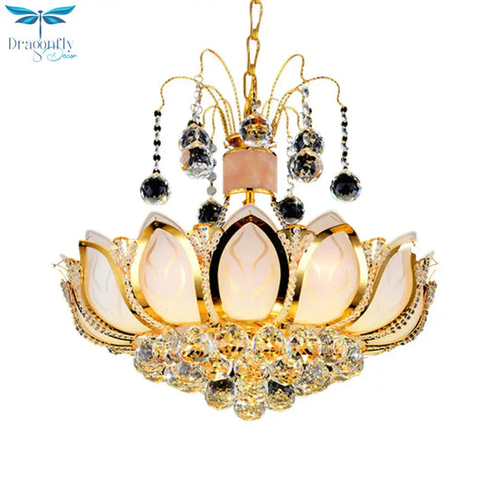 Lotus Crystal Ball Ceiling Chandelier Modernism 4/5/8 Lights Gold Pendant Lighting Fixture