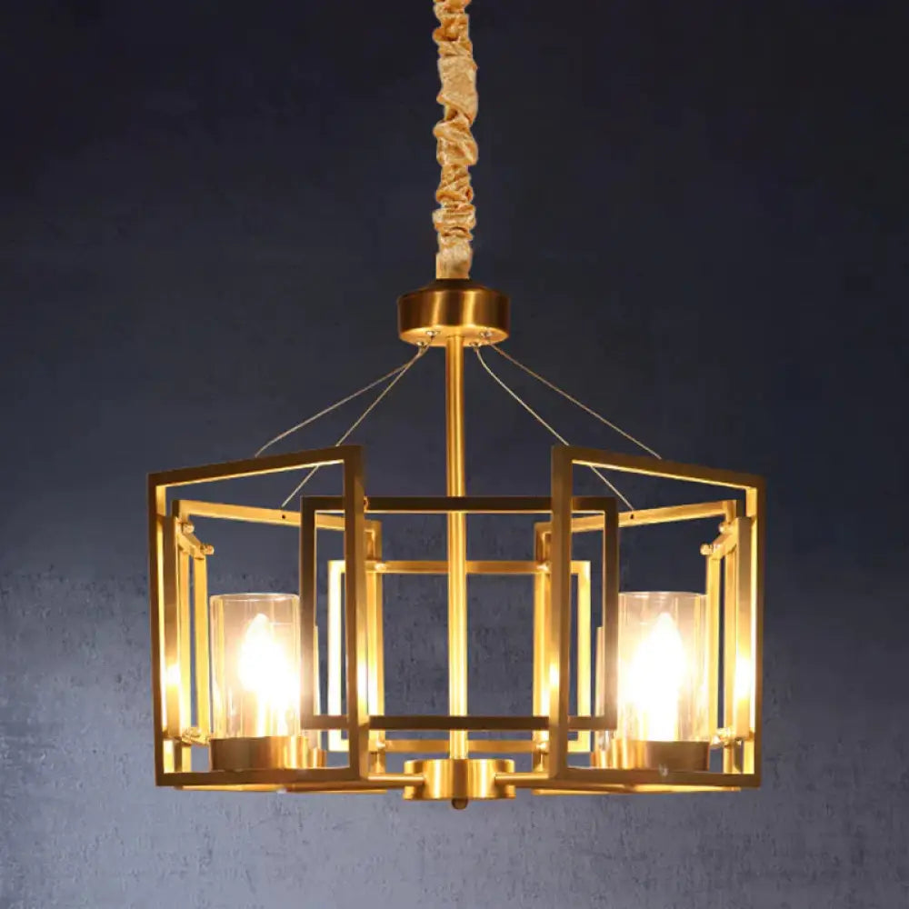 Luxury Cylinder Chandelier Pendant Light 4/6 - Head Clear Glass Hanging Lamp In Gold With Rectangle