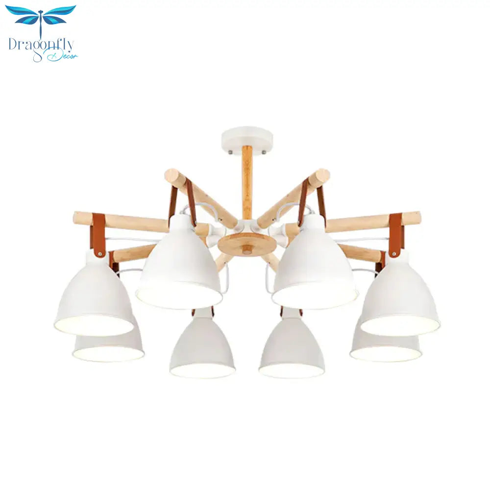 Macaron Bursting Wood Chandelier 3/6/8 Heads Ceiling Hanging Light In White/Blue With Bowl Shade