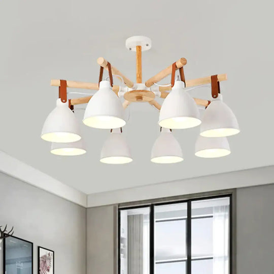 Macaron Bursting Wood Chandelier 3/6/8 Heads Ceiling Hanging Light In White/Blue With Bowl Shade