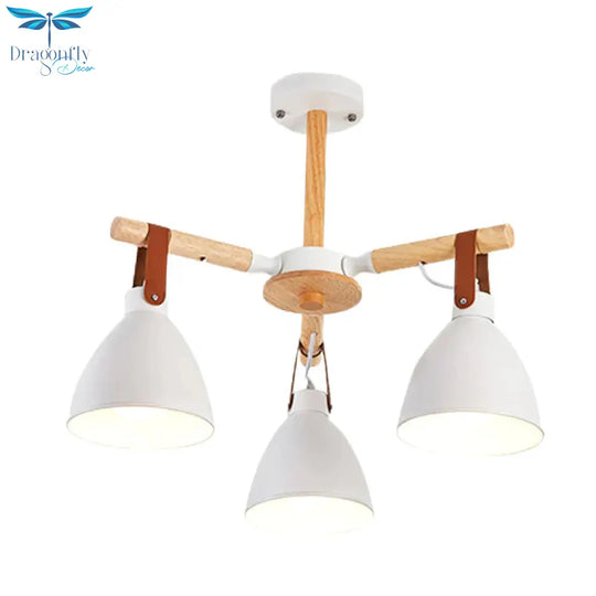 Macaron Bursting Wood Chandelier 3/6/8 Heads Ceiling Hanging Light In White/Blue With Bowl Shade
