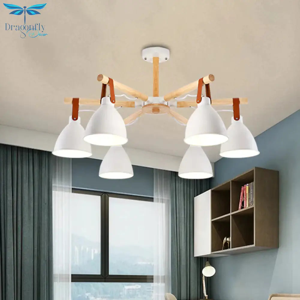 Macaron Bursting Wood Chandelier 3/6/8 Heads Ceiling Hanging Light In White/Blue With Bowl Shade