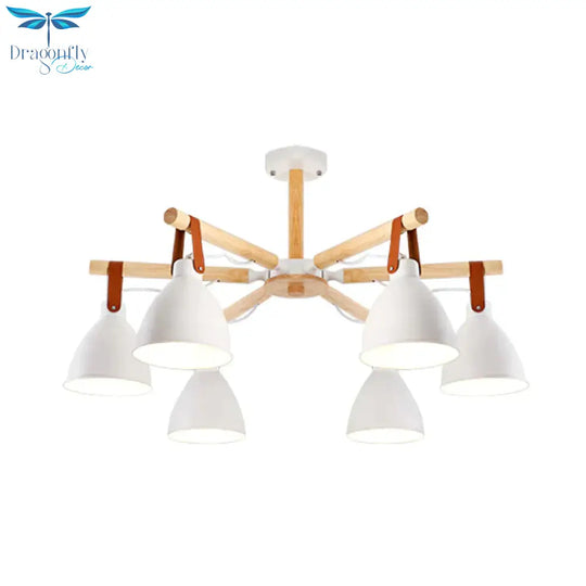 Macaron Bursting Wood Chandelier 3/6/8 Heads Ceiling Hanging Light In White/Blue With Bowl Shade