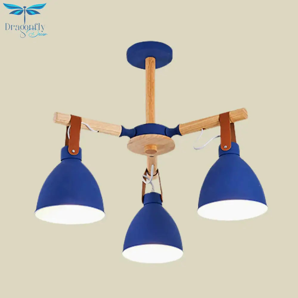 Macaron Bursting Wood Chandelier 3/6/8 Heads Ceiling Hanging Light In White/Blue With Bowl Shade