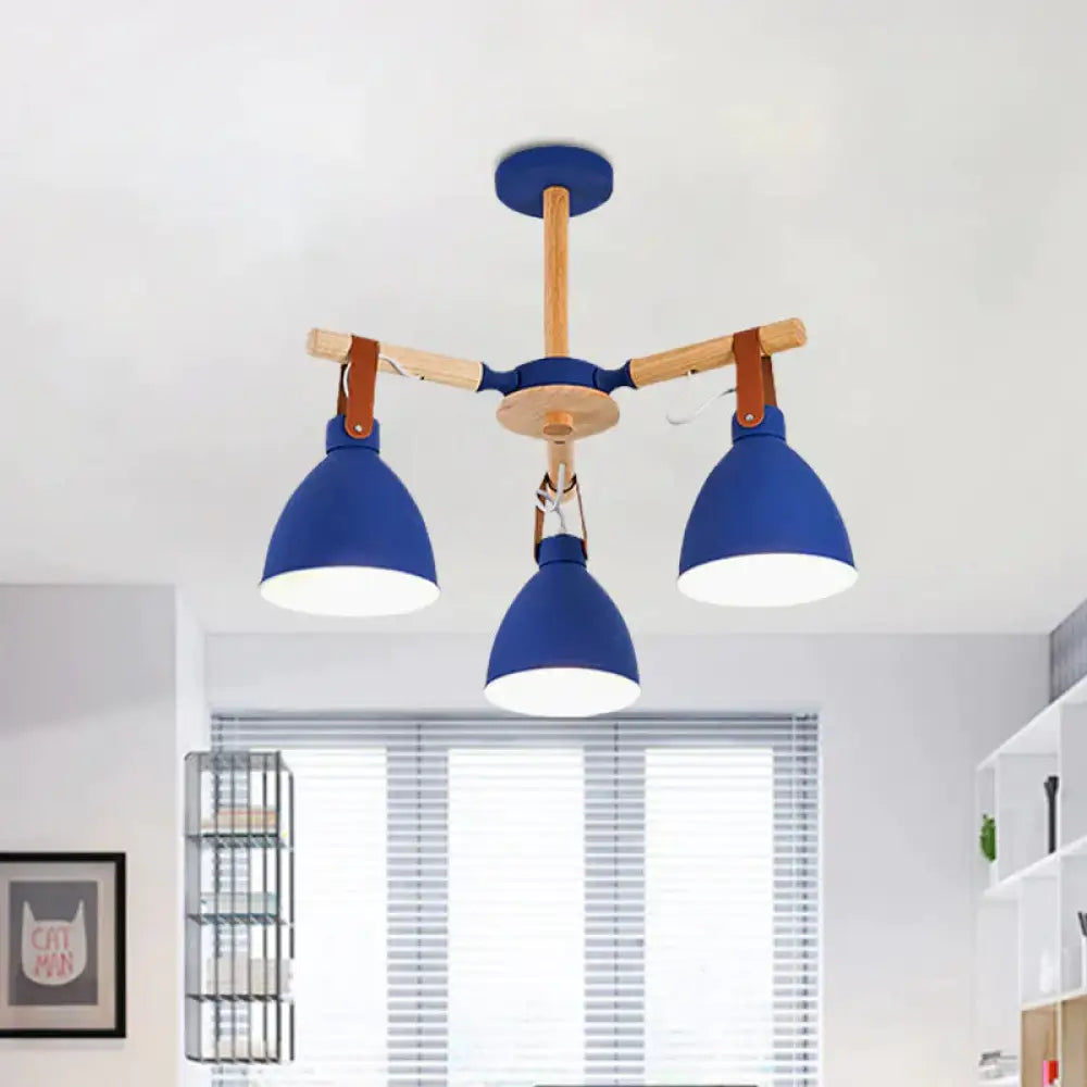 Macaron Bursting Wood Chandelier 3/6/8 Heads Ceiling Hanging Light In White/Blue With Bowl Shade