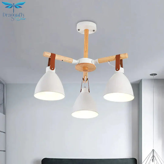 Macaron Bursting Wood Chandelier 3/6/8 Heads Ceiling Hanging Light In White/Blue With Bowl Shade