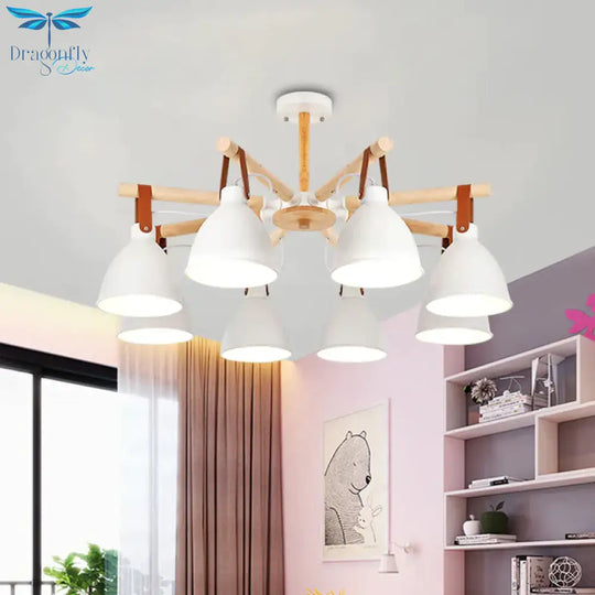 Macaron Bursting Wood Chandelier 3/6/8 Heads Ceiling Hanging Light In White/Blue With Bowl Shade