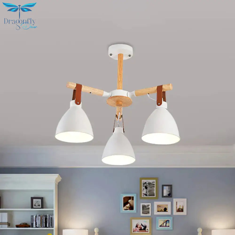 Macaron Bursting Wood Chandelier 3/6/8 Heads Ceiling Hanging Light In White/Blue With Bowl Shade