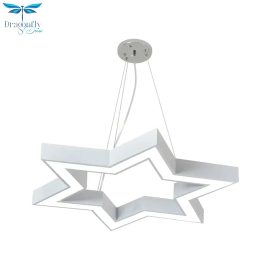 Macaroon Six - Pointed Star Pendant Lamp Acrylic Nursery Room Led Chandelier Lighting In White