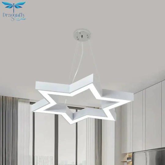 Macaroon Six - Pointed Star Pendant Lamp Acrylic Nursery Room Led Chandelier Lighting In White