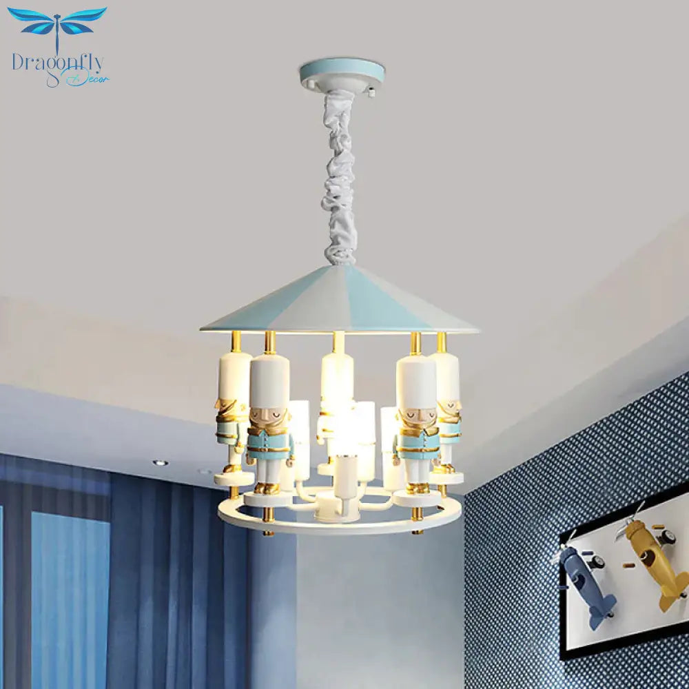 Merry - Go - Round Soldier Chandelier Kids Style Resin 5 - Head Black/Blue Hanging Light Fixture