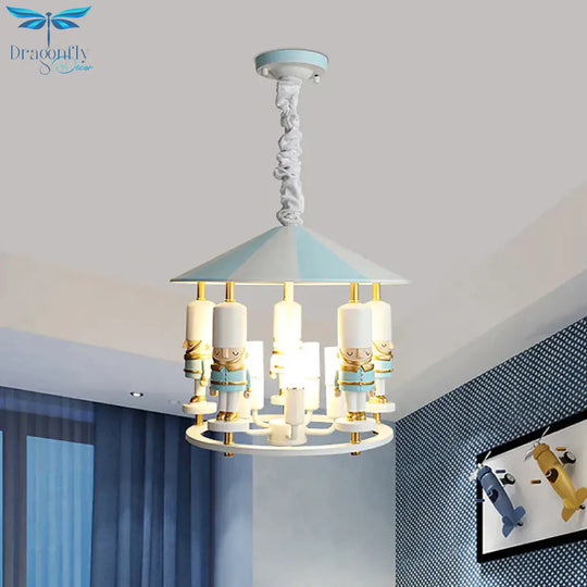 Merry - Go - Round Soldier Chandelier Kids Style Resin 5 - Head Black/Blue Hanging Light Fixture