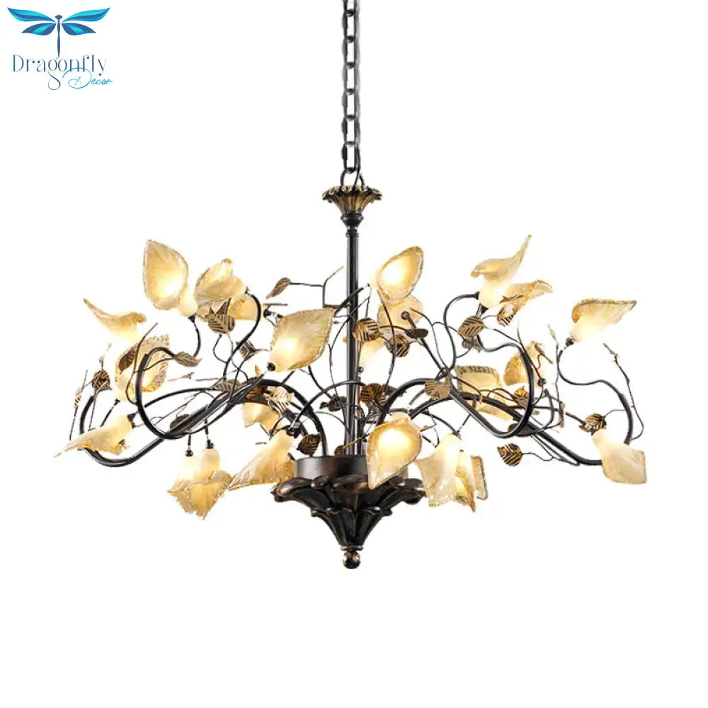 Metal Antique Bronze Pendant Chandelier Flower 25 Lights Countryside Led Down Lighting For