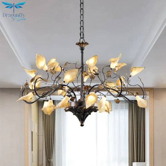 Metal Antique Bronze Pendant Chandelier Flower 25 Lights Countryside Led Down Lighting For