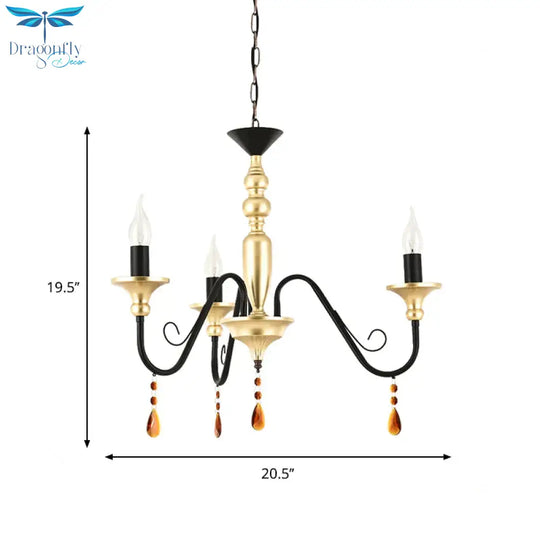 Metal Black - Gold Hanging Light Candelabra 3/5/8 Heads Farmhouse Pendant Chandelier With Amber
