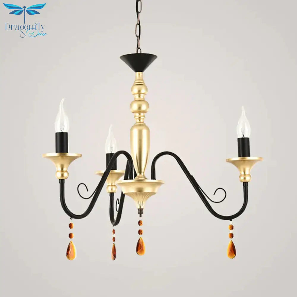 Metal Black - Gold Hanging Light Candelabra 3/5/8 Heads Farmhouse Pendant Chandelier With Amber