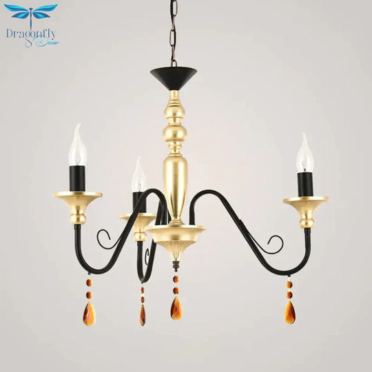 Metal Black - Gold Hanging Light Candelabra 3/5/8 Heads Farmhouse Pendant Chandelier With Amber