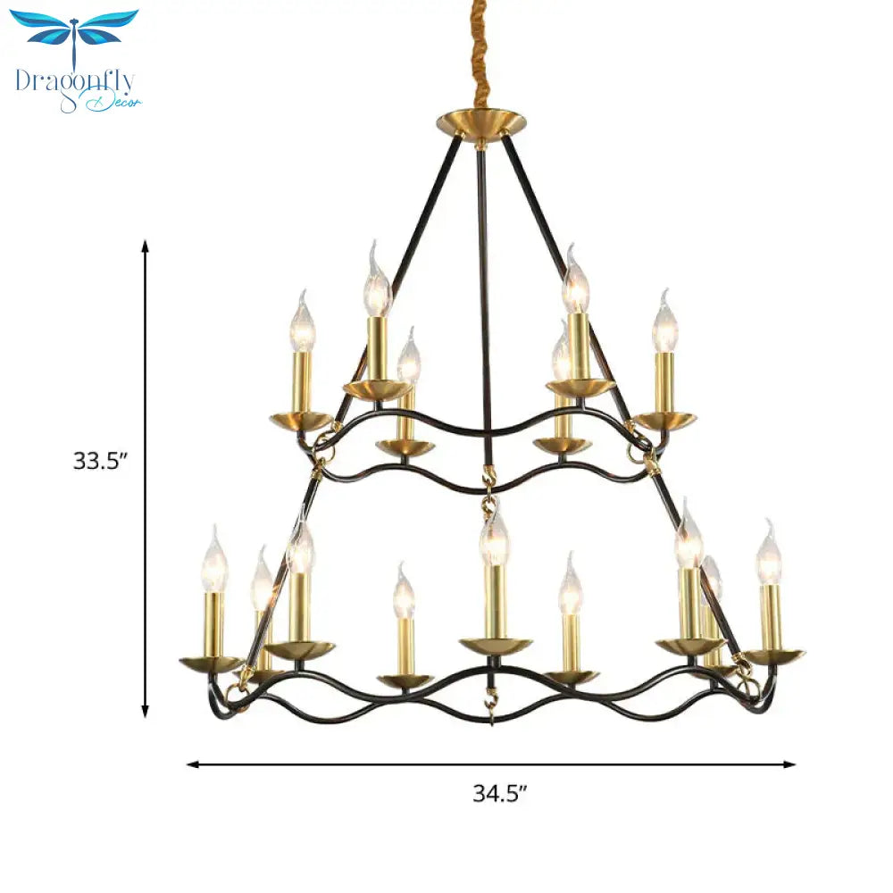 Metal Black Hanging Chandelier Candle 6/9/15 Bulbs Traditional Pendant Light Fixture For Living Room