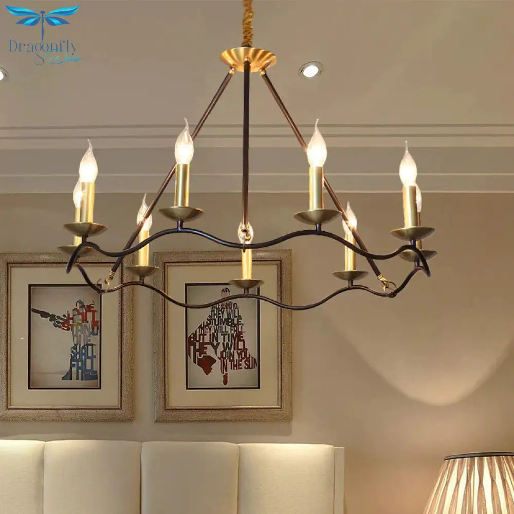 Metal Black Hanging Chandelier Candle 6/9/15 Bulbs Traditional Pendant Light Fixture For Living Room