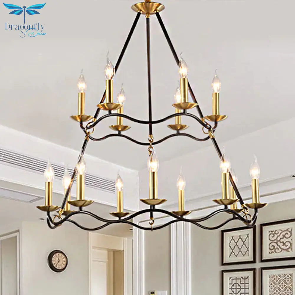 Metal Black Hanging Chandelier Candle 6/9/15 Bulbs Traditional Pendant Light Fixture For Living Room