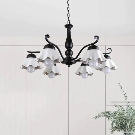 Metal Black/White/Blue Chandelier Lighting Scalloped 6 Heads Country Style Hanging Light Fixture