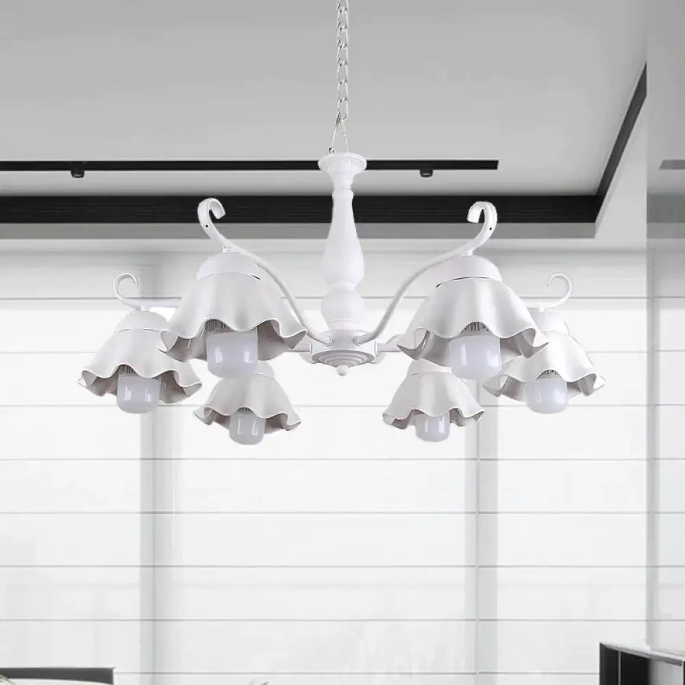 Metal Black/White/Blue Chandelier Lighting Scalloped 6 Heads Country Style Hanging Light Fixture