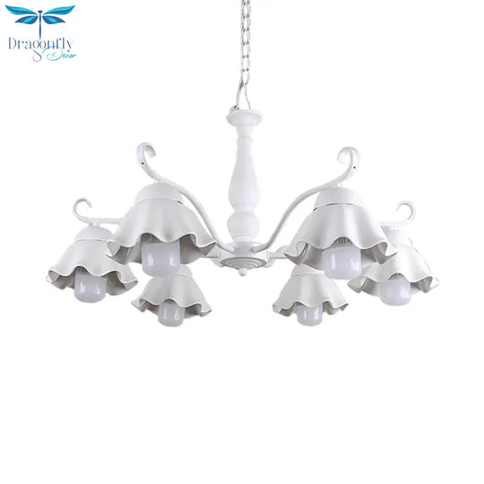 Metal Black/White/Blue Chandelier Lighting Scalloped 6 Heads Country Style Hanging Light Fixture