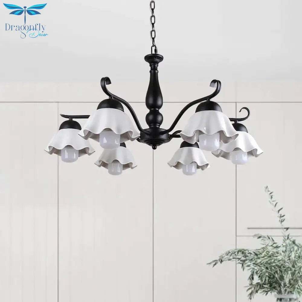 Metal Black/White/Blue Chandelier Lighting Scalloped 6 Heads Country Style Hanging Light Fixture