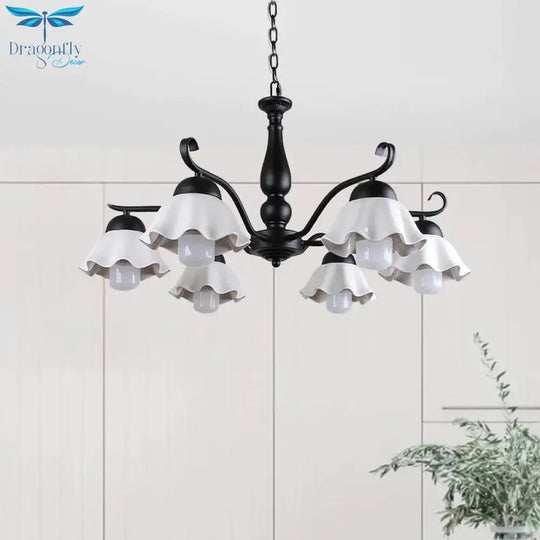 Metal Black/White/Blue Chandelier Lighting Scalloped 6 Heads Country Style Hanging Light Fixture