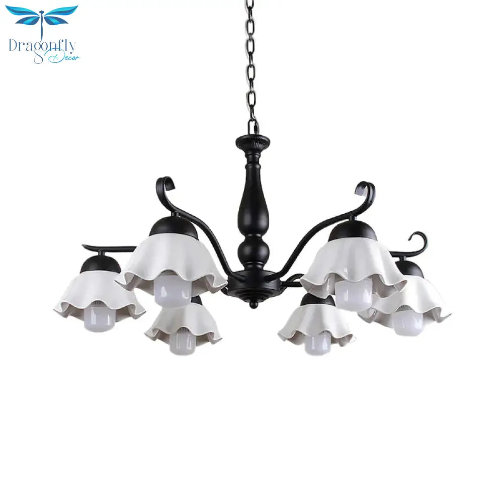 Metal Black/White/Blue Chandelier Lighting Scalloped 6 Heads Country Style Hanging Light Fixture