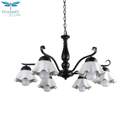 Metal Black/White/Blue Chandelier Lighting Scalloped 6 Heads Country Style Hanging Light Fixture