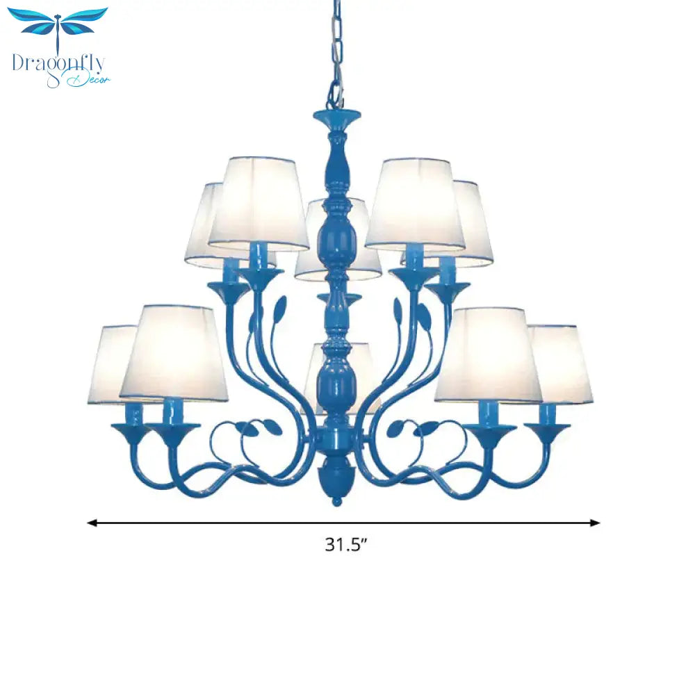 Metal Branch Ceiling Chandelier Antique 10/12/16 Heads Living Room Hanging Light Fixture In Blue