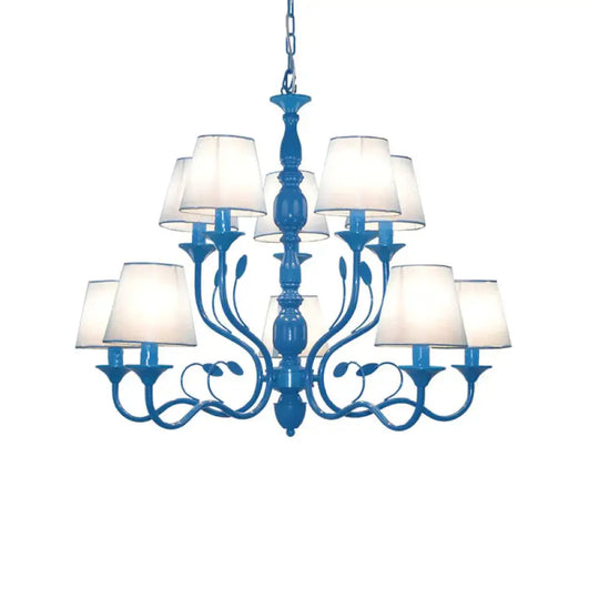 Metal Branch Ceiling Chandelier Antique 10/12/16 Heads Living Room Hanging Light Fixture In Blue