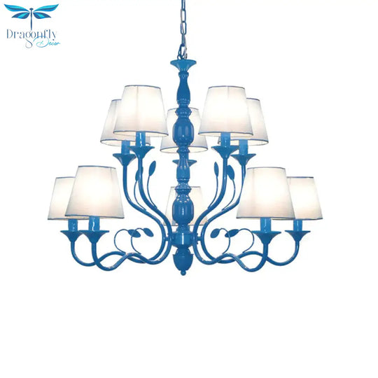 Metal Branch Ceiling Chandelier Antique 10/12/16 Heads Living Room Hanging Light Fixture In Blue