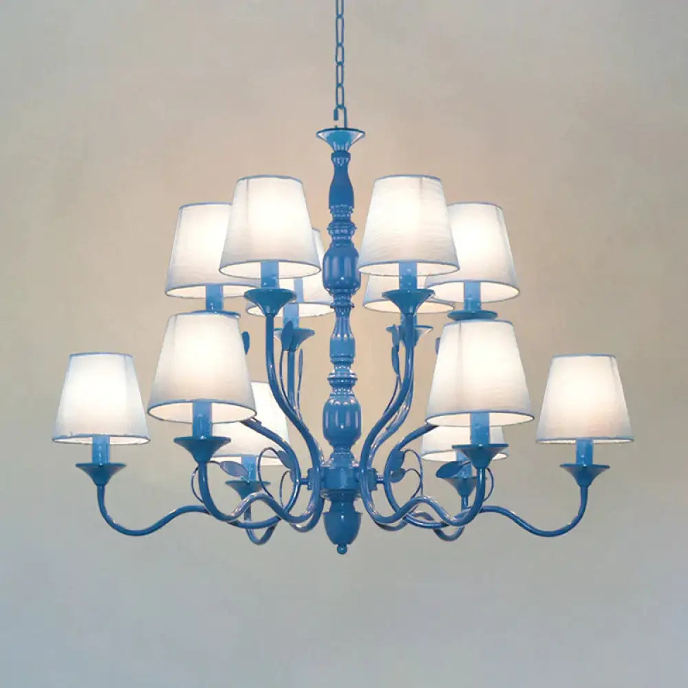 Metal Branch Ceiling Chandelier Antique 10/12/16 Heads Living Room Hanging Light Fixture In Blue