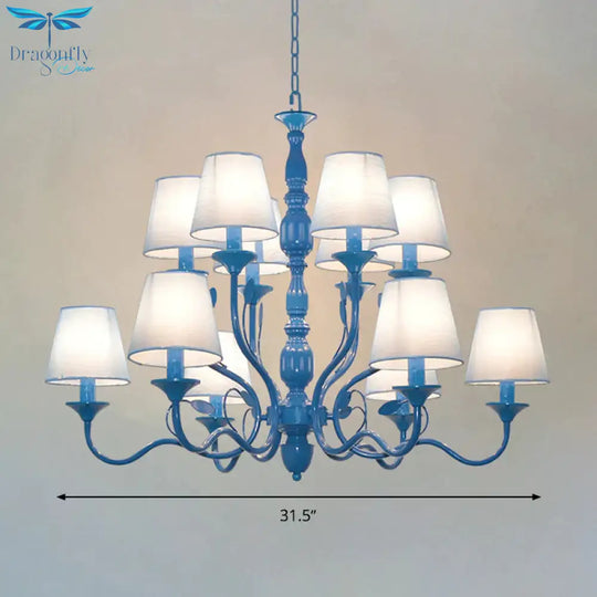 Metal Branch Ceiling Chandelier Antique 10/12/16 Heads Living Room Hanging Light Fixture In Blue