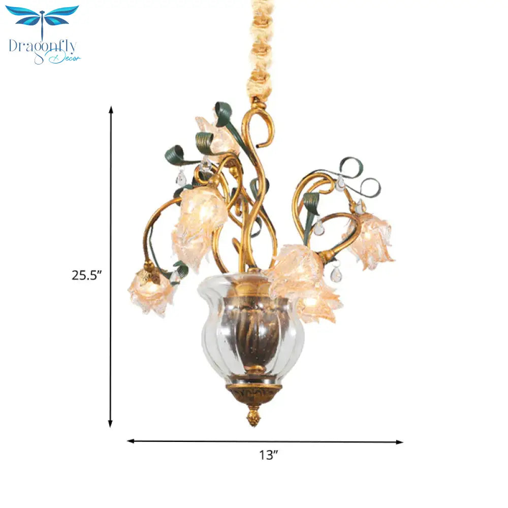 Metal Brass Chandelier Lighting Fixture Blossom 7 Heads American Garden Led Pendant Light For