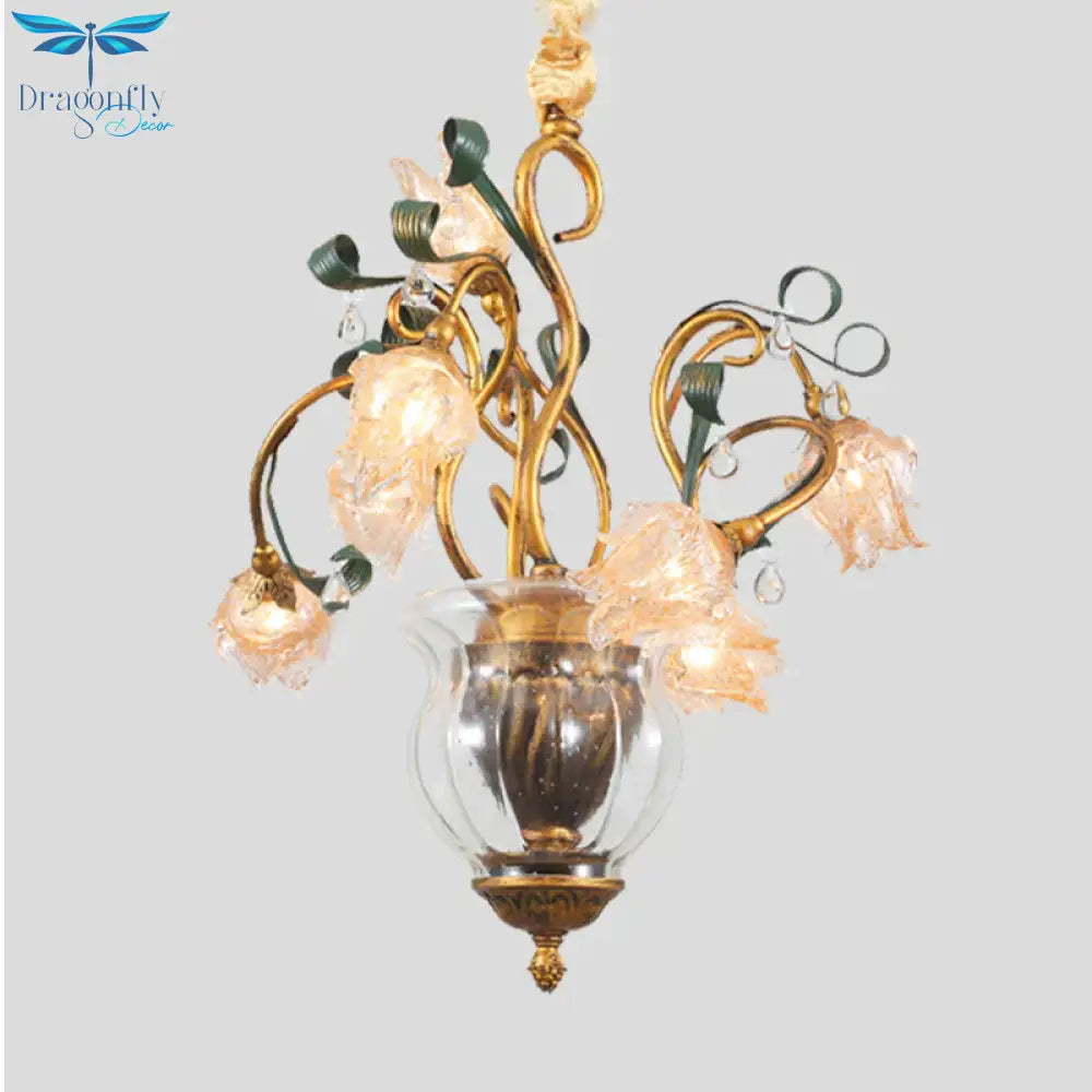 Metal Brass Chandelier Lighting Fixture Blossom 7 Heads American Garden Led Pendant Light For