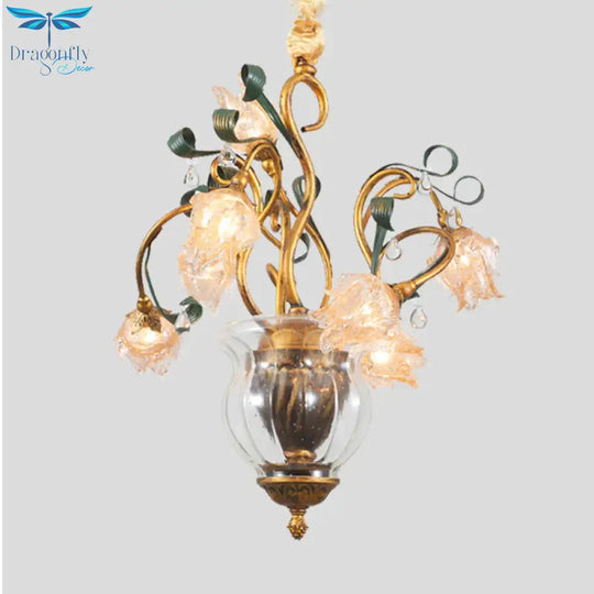 Metal Brass Chandelier Lighting Fixture Blossom 7 Heads American Garden Led Pendant Light For