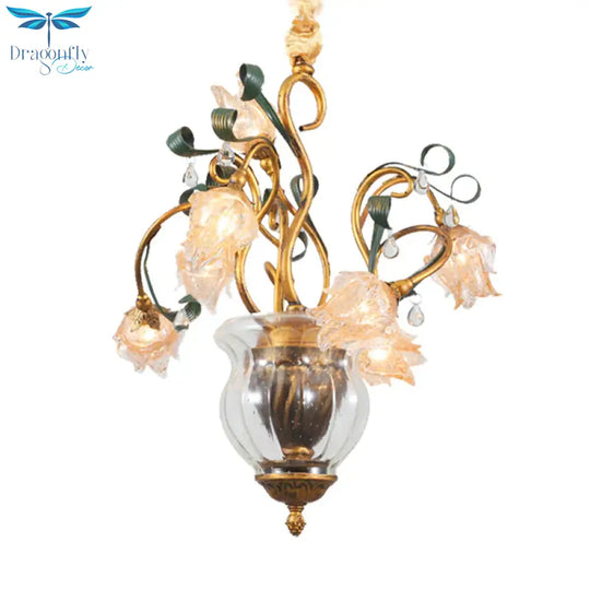 Metal Brass Chandelier Lighting Fixture Blossom 7 Heads American Garden Led Pendant Light For
