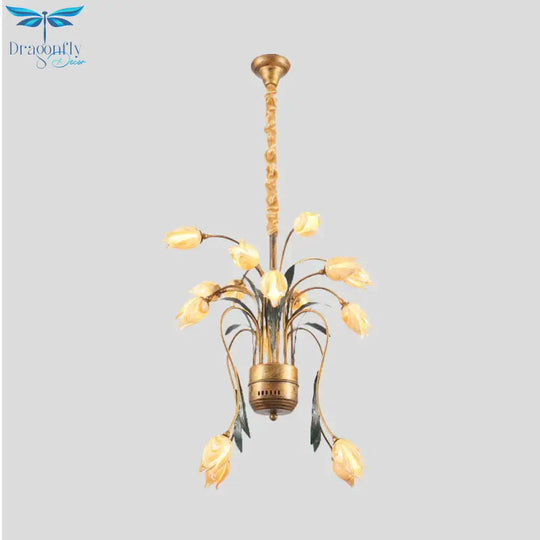 Metal Brass Hanging Chandelier Tulip 16/25 Lights Pastoral Style Led Down Lighting Pendant For
