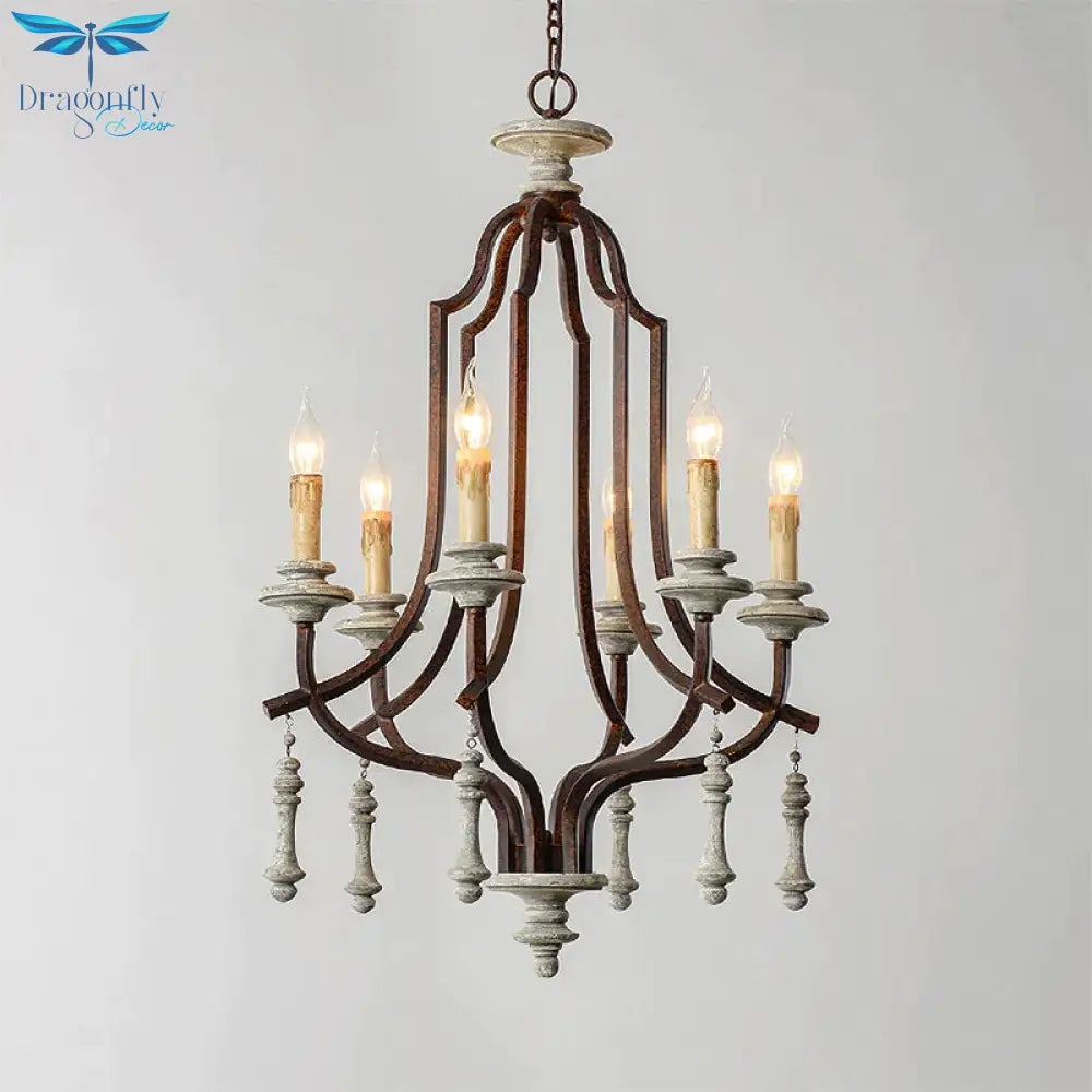 Metal Candelabra Chandelier Lamp Farmhouse 6 - Head Living Room Pendant Ceiling Light In Antique