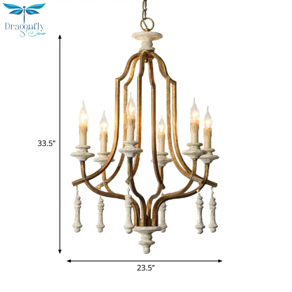 Metal Candelabra Chandelier Lamp Farmhouse 6 - Head Living Room Pendant Ceiling Light In Antique