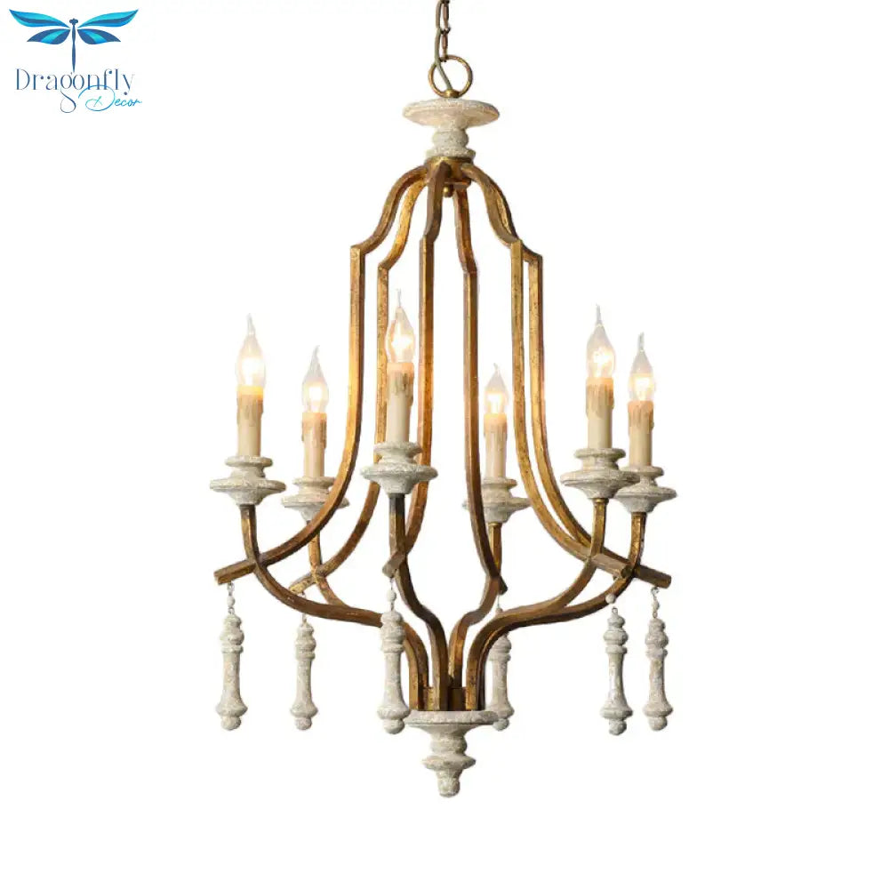 Metal Candelabra Chandelier Lamp Farmhouse 6 - Head Living Room Pendant Ceiling Light In Antique