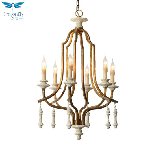 Metal Candelabra Chandelier Lamp Farmhouse 6 - Head Living Room Pendant Ceiling Light In Antique