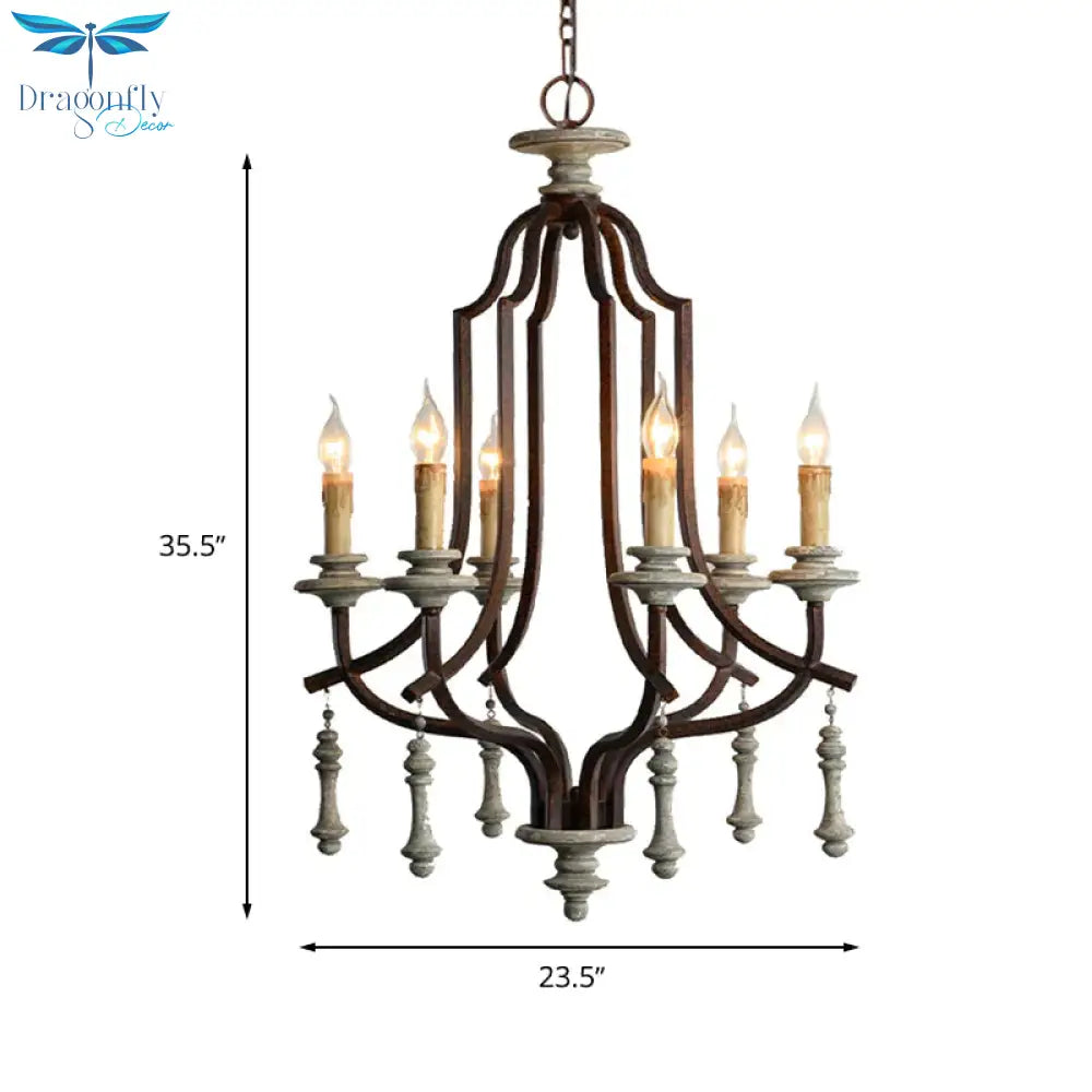 Metal Candelabra Chandelier Lamp Farmhouse 6 - Head Living Room Pendant Ceiling Light In Antique