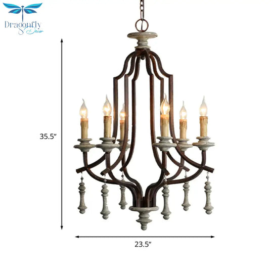 Metal Candelabra Chandelier Lamp Farmhouse 6 - Head Living Room Pendant Ceiling Light In Antique