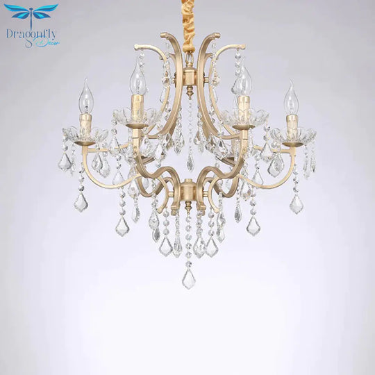 Metal Candelabra Pendant Chandelier Modern 4 Bulbs Suspended Hang Fixture With Crystal Accents In