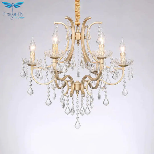 Metal Candelabra Pendant Chandelier Modern 4 Bulbs Suspended Hang Fixture With Crystal Accents In