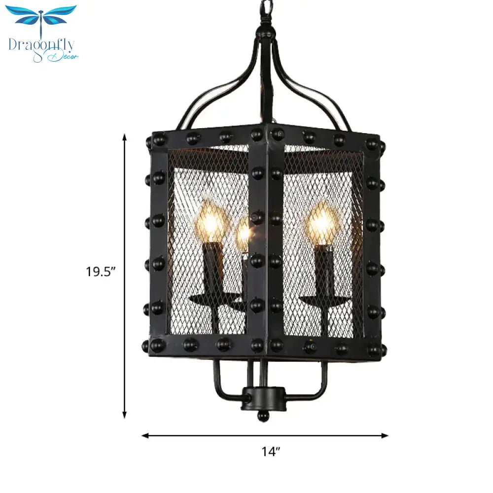 Metal Candle Chandelier Lighting Retro 3 Lights Restaurant Pendant Lamp Fixture In Black